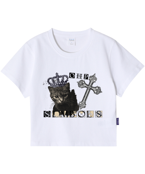 ONEHUNDREDPERCENT FOR WOMAN(ワンハンドレッドパーセントフォーウーマン)の「OHPxAIDAEVE キャットクロス ウーマン クロップ 半袖Tシャツ(Tシャツ/カットソー・レディース・その他・S/M)」の4枚目の写真