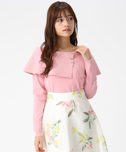 MISCH MASCH（ミッシュマッシュ）の「2026春夏新作 配色ラメケープニット（ニット/セーター・レディース・ホワイト/ピンク/ブラック×ホワイト/イエロー・ﾌﾘ-）」の14枚目の写真