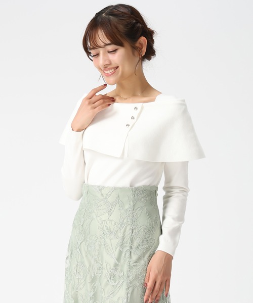 MISCH MASCH（ミッシュマッシュ）の「2026春夏新作 配色ラメケープニット（ニット/セーター・レディース・ホワイト/ピンク/ブラック×ホワイト/イエロー・ﾌﾘ-）」の16枚目の写真