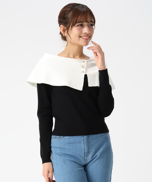 MISCH MASCH（ミッシュマッシュ）の「2026春夏新作 配色ラメケープニット（ニット/セーター・レディース・ホワイト/ピンク/ブラック×ホワイト/イエロー・ﾌﾘ-）」の17枚目の写真