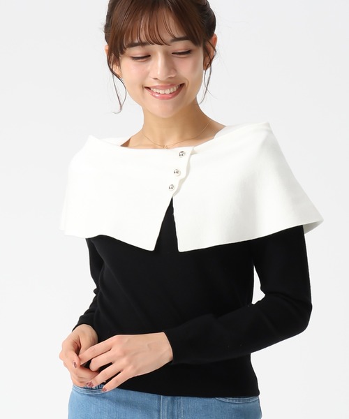 MISCH MASCH（ミッシュマッシュ）の「2026春夏新作 配色ラメケープニット（ニット/セーター・レディース・ホワイト/ピンク/ブラック×ホワイト/イエロー・ﾌﾘ-）」の19枚目の写真