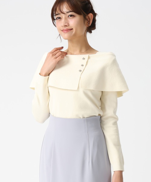 MISCH MASCH（ミッシュマッシュ）の「2026春夏新作 配色ラメケープニット（ニット/セーター・レディース・ホワイト/ピンク/ブラック×ホワイト/イエロー・ﾌﾘ-）」の20枚目の写真