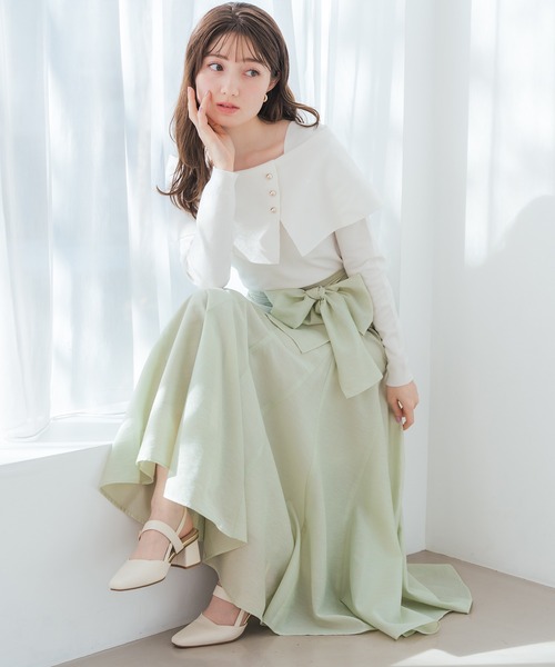 MISCH MASCH（ミッシュマッシュ）の「2026春夏新作 配色ラメケープニット（ニット/セーター・レディース・ホワイト/ピンク/ブラック×ホワイト/イエロー・ﾌﾘ-）」の22枚目の写真