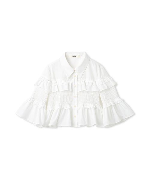 FURFUR(ファーファー)の「シャーリングフリルシャツ(シャツ/ブラウス・レディース・サックスブルー/ホワイト/ピンク・F)」の2枚目の写真