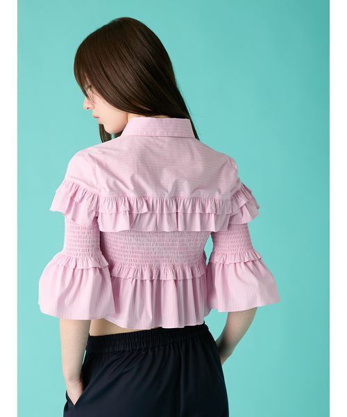 FURFUR(ファーファー)の「シャーリングフリルシャツ(シャツ/ブラウス・レディース・サックスブルー/ホワイト/ピンク・F)」の8枚目の写真