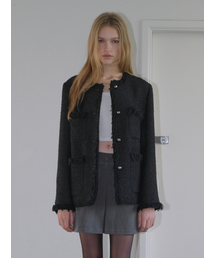 Fringe Pocket Tweed Jacket, Black