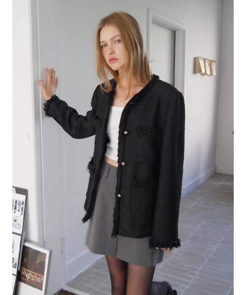 ETMON（エトモン）の「Fringe Pocket Tweed Jacket, Black（その他アウター・レディース・その他・FREE）」の2枚目の写真