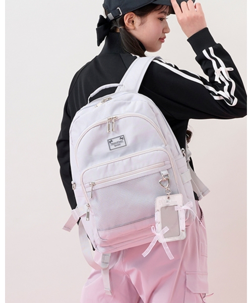 セール】【撥水】レースアップリボンカードホルダーつきリュック