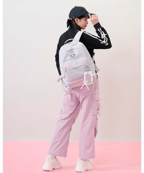 セール】【撥水】レースアップリボンカードホルダーつきリュック