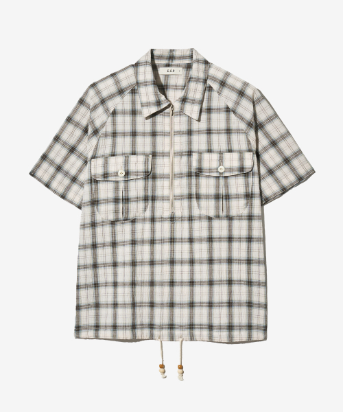 ECORR(エコル)の「チェック半袖ハーフジップシャツ_ブラウン(シャツ/ブラウス・メンズ・その他・3/M/L)」の1枚目の写真