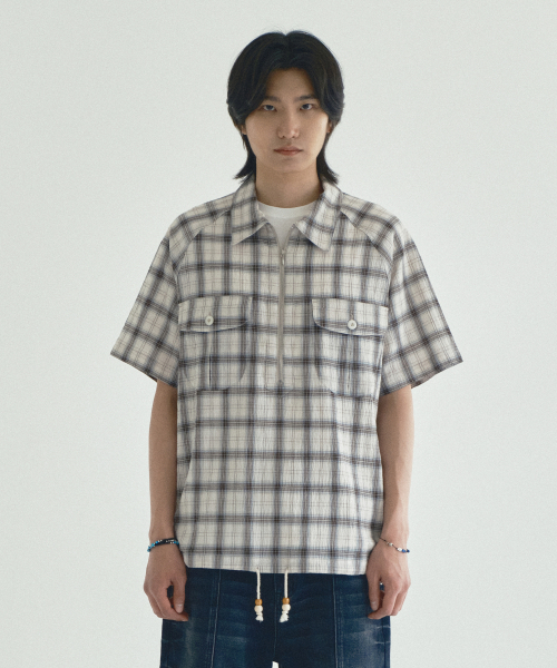 ECORR(エコル)の「チェック半袖ハーフジップシャツ_ブラウン(シャツ/ブラウス・メンズ・その他・3/M/L)」の5枚目の写真