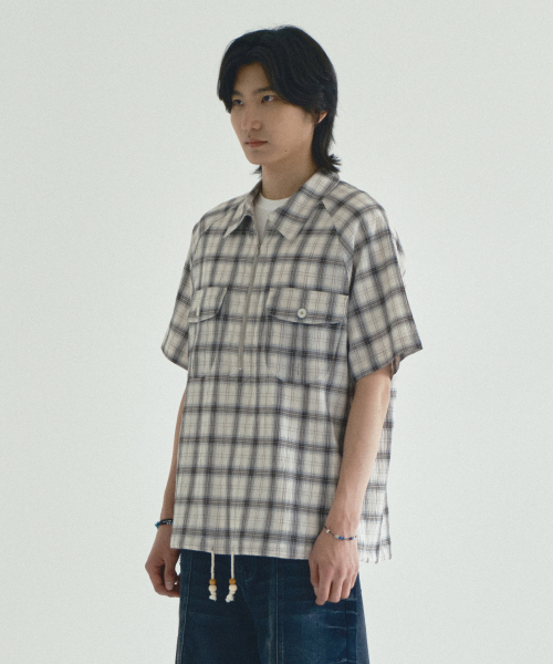 ECORR(エコル)の「チェック半袖ハーフジップシャツ_ブラウン(シャツ/ブラウス・メンズ・その他・3/M/L)」の4枚目の写真