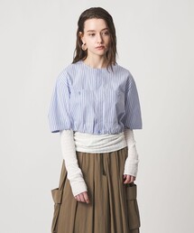 ASTRAET | ＜ASTRAET＞ストライプ 2ポケット クロップド ノーカラーブラウス(シャツ/ブラウス)