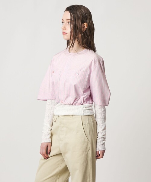 ASTRAET（アストラット）の「＜ASTRAET＞ストライプ 2ポケット クロップド ノーカラーブラウス（シャツ/ブラウス・レディース・ライラック/ライトピンク・FREE）」の6枚目の写真
