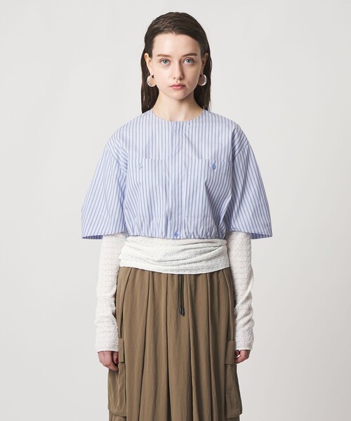 ASTRAET（アストラット）の「＜ASTRAET＞ストライプ 2ポケット クロップド ノーカラーブラウス（シャツ/ブラウス・レディース・ライラック/ライトピンク・FREE）」の9枚目の写真