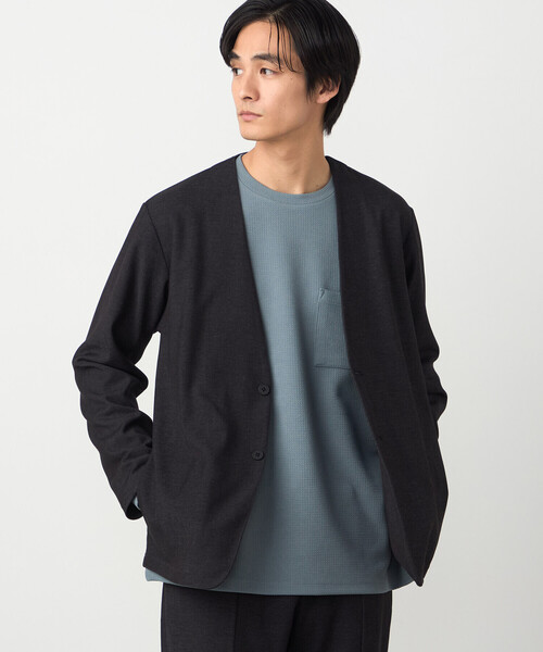 COMME CA ISM（コムサイズム）の「【セットアップ対応】デニムライクストレッチ ノーカラージャケット（スーツジャケット・メンズ・ネイビー/ブラック・LARGE/MEDIUM/SMALL）」の2枚目の写真