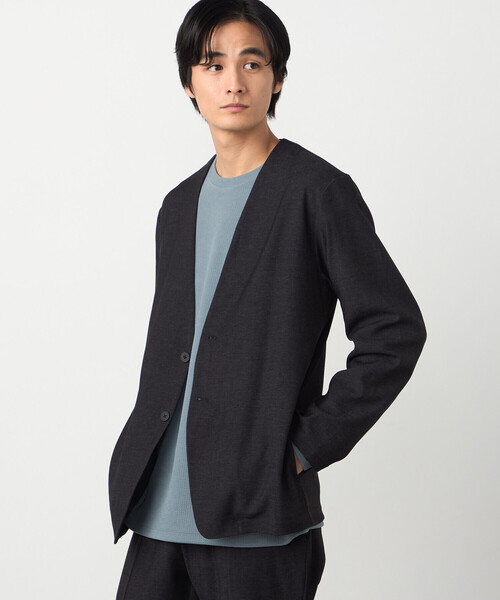 COMME CA ISM（コムサイズム）の「【セットアップ対応】デニムライクストレッチ ノーカラージャケット（スーツジャケット・メンズ・ネイビー/ブラック・LARGE/MEDIUM/SMALL）」の6枚目の写真