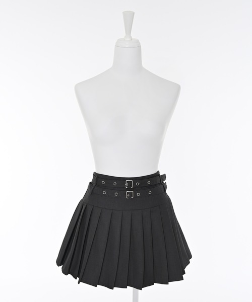 Narcissus（ナルシス）の「ベルトプリーツミニスカート/インナーパンツ付き（スカート・レディース・チャコール/ベージュ・FREE）」の2枚目の写真