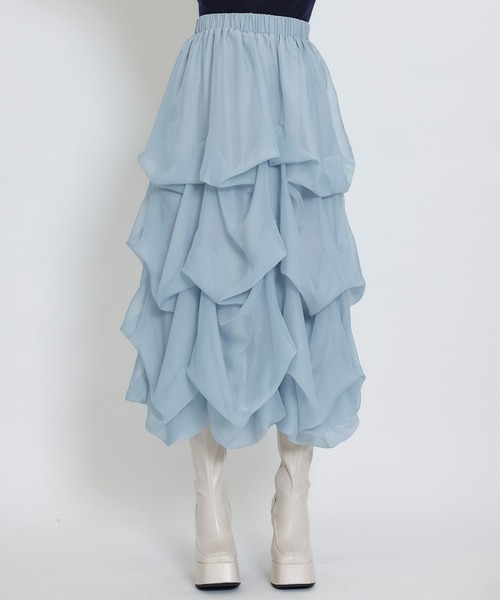 REDYAZEL（レディアゼル）の「タックバルーンボリュームシフォンロングスカート（スカート・レディース・ピンク/ブラック/ブルー/オフホワイト・FREE）」の4枚目の写真