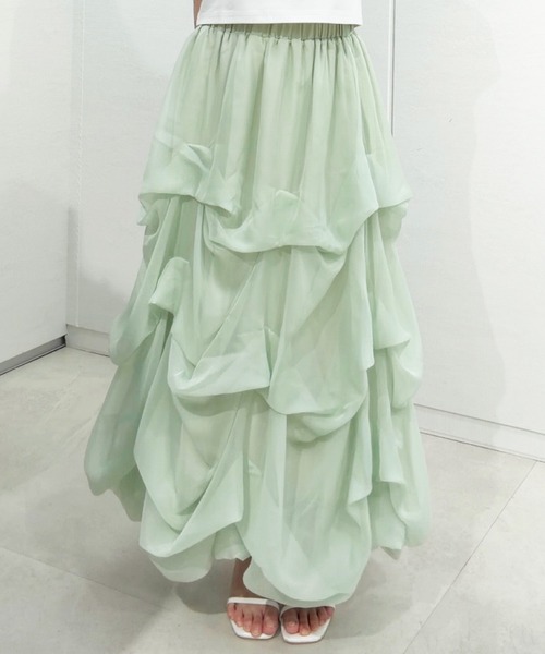 REDYAZEL（レディアゼル）の「タックバルーンボリュームシフォンロングスカート（スカート・レディース・ピンク/ブラック/ブルー/オフホワイト/ミント・FREE）」の4枚目の写真