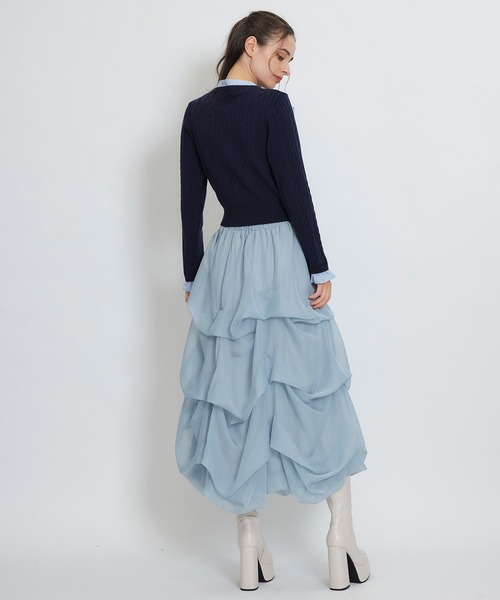 REDYAZEL（レディアゼル）の「タックバルーンボリュームシフォンロングスカート（スカート・レディース・ピンク/ブラック/ブルー/オフホワイト・FREE）」の9枚目の写真