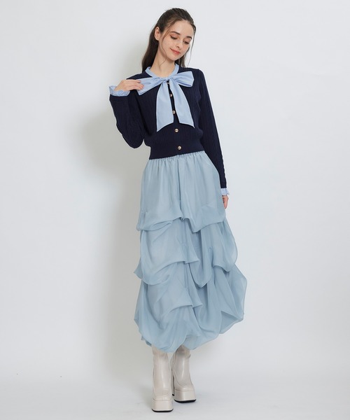 REDYAZEL（レディアゼル）の「タックバルーンボリュームシフォンロングスカート（スカート・レディース・ピンク/ブラック/ブルー/オフホワイト・FREE）」の14枚目の写真