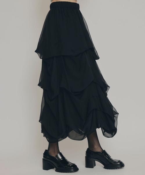 REDYAZEL（レディアゼル）の「タックバルーンボリュームシフォンロングスカート（スカート・レディース・ピンク/ブラック/ブルー/オフホワイト・FREE）」の6枚目の写真