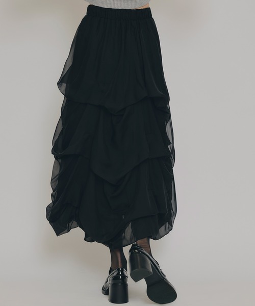 REDYAZEL（レディアゼル）の「タックバルーンボリュームシフォンロングスカート（スカート・レディース・ピンク/ブラック/ブルー/オフホワイト・FREE）」の7枚目の写真
