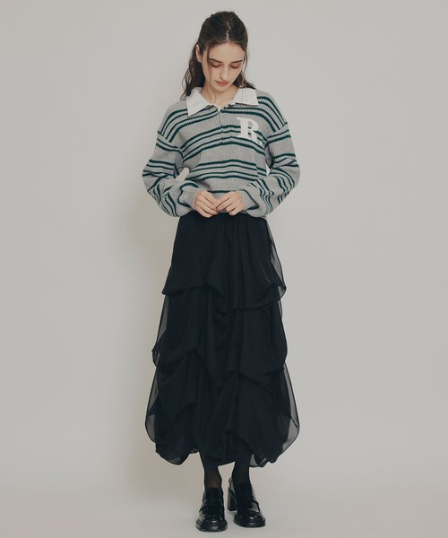 REDYAZEL（レディアゼル）の「タックバルーンボリュームシフォンロングスカート（スカート・レディース・ピンク/ブラック/ブルー/オフホワイト・FREE）」の5枚目の写真