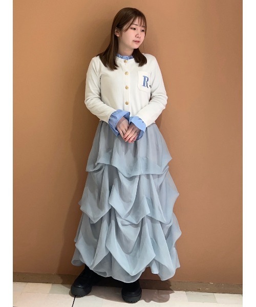 タックバルーンボリュームシフォンロングスカート（スカート
