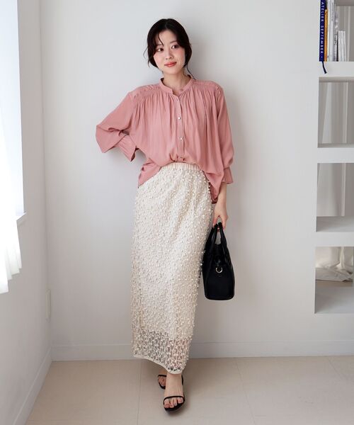 le.coeur blanc（ルクールブラン）の「シアー刺繍ナロースカート（スカート・レディース・アイボリー/ブラック・38）」の22枚目の写真