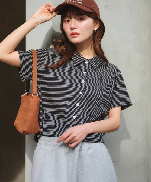 U.S. POLO ASSN.（ユーエスポロアッスン）の「【U.S. POLO ASSN./ユーエスポロアッスン】刺繍 スムース ステンカラー 半袖 Tシャツ（Tシャツ/カットソー・レディース・ベージュ/ブラック系その他/ブラウン/ブラック/オフホワイト・M/LL/L）」の4枚目の写真