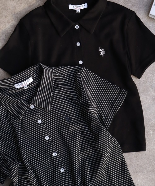U.S. POLO ASSN.（ユーエスポロアッスン）の「【U.S. POLO ASSN./ユーエスポロアッスン】刺繍 スムース ステンカラー 半袖 Tシャツ（Tシャツ/カットソー・レディース・ベージュ/ブラック系その他/ブラウン/ブラック/オフホワイト・M/LL/L）」の6枚目の写真