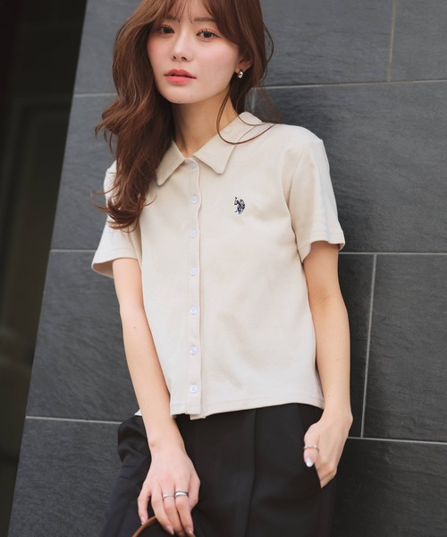 U.S. POLO ASSN.（ユーエスポロアッスン）の「【U.S. POLO ASSN./ユーエスポロアッスン】刺繍 スムース ステンカラー 半袖 Tシャツ（Tシャツ/カットソー・レディース・ベージュ/ブラック系その他/ブラウン/ブラック/オフホワイト・M/LL/L）」の16枚目の写真