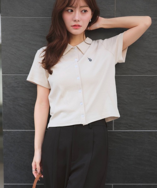 U.S. POLO ASSN.（ユーエスポロアッスン）の「【U.S. POLO ASSN./ユーエスポロアッスン】刺繍 スムース ステンカラー 半袖 Tシャツ（Tシャツ/カットソー・レディース・ベージュ/ブラック系その他/ブラウン/ブラック/オフホワイト・M/LL/L）」の14枚目の写真