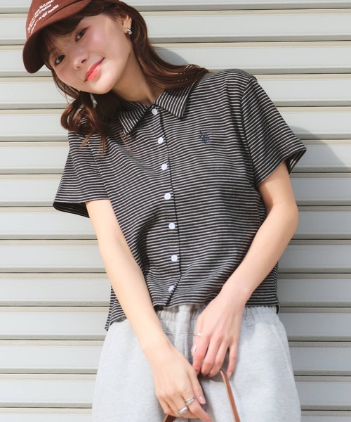 U.S. POLO ASSN.（ユーエスポロアッスン）の「【U.S. POLO ASSN./ユーエスポロアッスン】刺繍 スムース ステンカラー 半袖 Tシャツ（Tシャツ/カットソー・レディース・ベージュ/ブラック系その他/ブラウン/ブラック/オフホワイト・M/LL/L）」の10枚目の写真