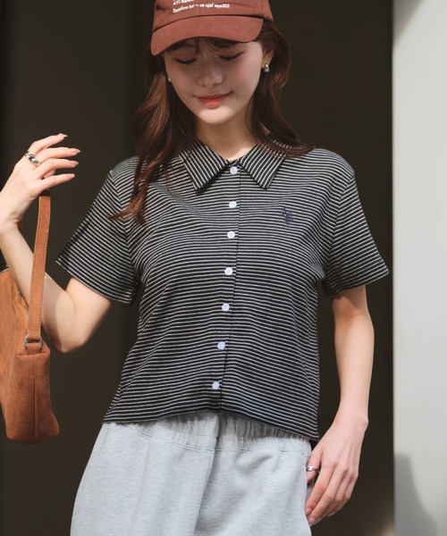 U.S. POLO ASSN.（ユーエスポロアッスン）の「【U.S. POLO ASSN./ユーエスポロアッスン】刺繍 スムース ステンカラー 半袖 Tシャツ（Tシャツ/カットソー・レディース・ベージュ/ブラック系その他/ブラウン/ブラック/オフホワイト・M/LL/L）」の8枚目の写真