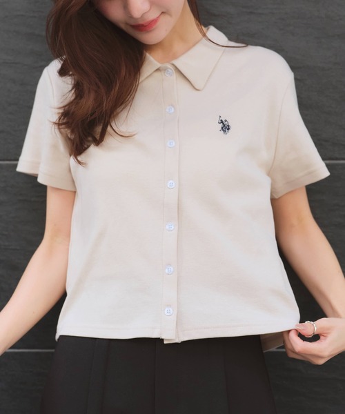 U.S. POLO ASSN.（ユーエスポロアッスン）の「【U.S. POLO ASSN./ユーエスポロアッスン】刺繍 スムース ステンカラー 半袖 Tシャツ（Tシャツ/カットソー・レディース・ベージュ/ブラック系その他/ブラウン/ブラック/オフホワイト・M/LL/L）」の17枚目の写真