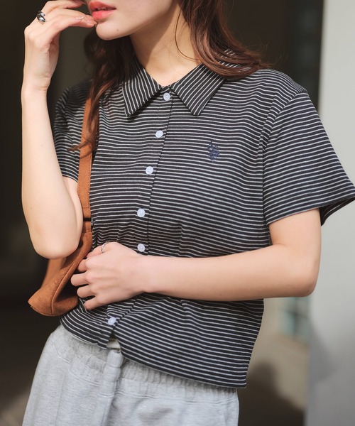U.S. POLO ASSN.（ユーエスポロアッスン）の「【U.S. POLO ASSN./ユーエスポロアッスン】刺繍 スムース ステンカラー 半袖 Tシャツ（Tシャツ/カットソー・レディース・ベージュ/ブラック系その他/ブラウン/ブラック/オフホワイト・M/LL/L）」の11枚目の写真