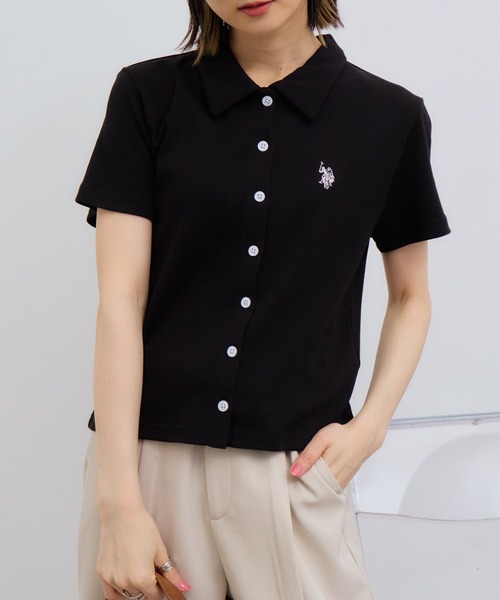 U.S. POLO ASSN.（ユーエスポロアッスン）の「【U.S. POLO ASSN./ユーエスポロアッスン】刺繍 スムース ステンカラー 半袖 Tシャツ（Tシャツ/カットソー・レディース・ベージュ/ブラック系その他/ブラウン/ブラック/オフホワイト・M/LL/L）」の22枚目の写真