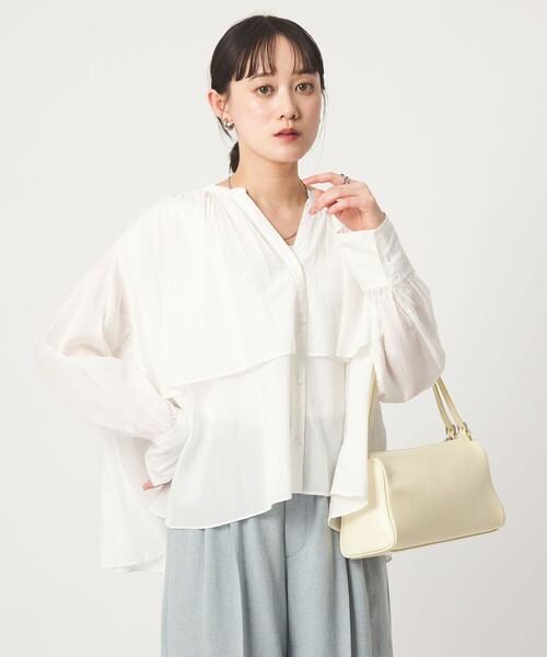 green label relaxing（グリーンレーベルリラクシング）の「［size SHORTあり］ボイル レイヤー ギャザー ブラウス（シャツ/ブラウス・レディース・その他1/ピンク/ホワイト/ブラック/ロイヤルブルー・FREE/SHORT）」の2枚目の写真