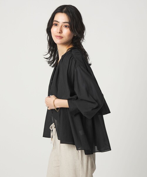 scye ギャザーブラウス 黒 12/17日まで Scye サイ リネン タックブラウス 半袖 60/1Linen Cambric Tucked