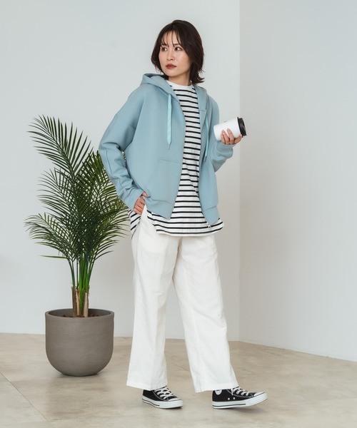 fort point（フォーポイント）の「【C-FORT POINT/フォートポイント】【ほどよいハリ感と軽やかな着心地が魅力】ドルマンフルジップパーカー 無地 ゆったりシルエット ドルマンスリーブ レイヤード（パーカー・レディース・アイボリー/ブラック/ベージュ/クリアブルー・MEDIUM）」の20枚目の写真