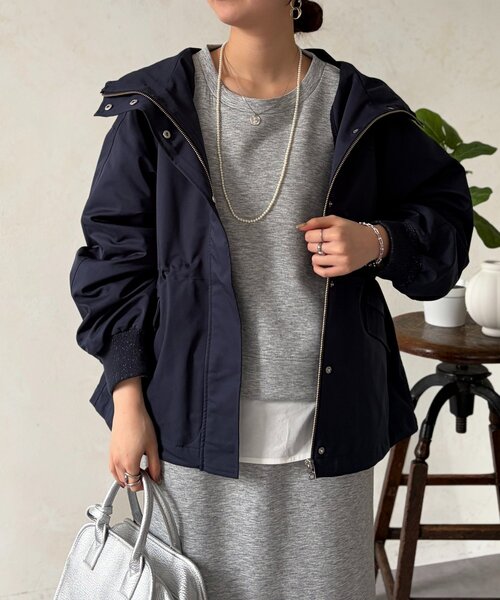 Chez toi（シェトワ）の「リブラメフードモッズジャケット（ブルゾン・レディース・ネイビー/アイボリー/カーキ・FREE）」の3枚目の写真