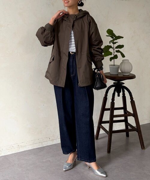 Chez toi（シェトワ）の「リブラメフードモッズジャケット（ブルゾン・レディース・ネイビー/アイボリー/カーキ・FREE）」の8枚目の写真