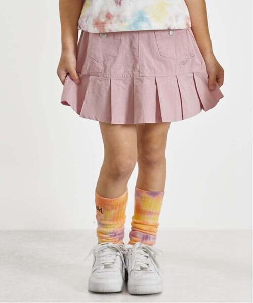 X-girl Stages(エックスガールステージス)の「バックロゴ 切替プリーツスカート(スカート・キッズ・ピンク/ライトブルー・100cm/120cm/110cm/130cm/140cm)」の1枚目の写真