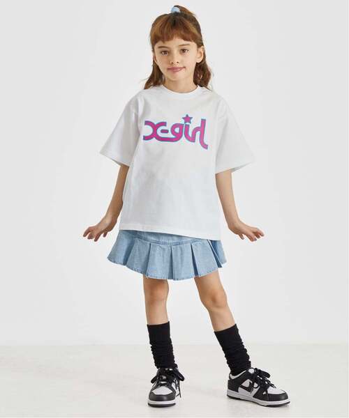 X-girl Stages(エックスガールステージス)の「バックロゴ 切替プリーツスカート(スカート・キッズ・ピンク/ライトブルー・100cm/120cm/110cm/130cm/140cm)」の16枚目の写真