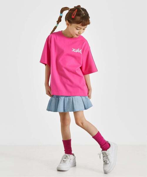 X-girl Stages(エックスガールステージス)の「バックロゴ 切替プリーツスカート(スカート・キッズ・ピンク/ライトブルー・100cm/120cm/110cm/130cm/140cm)」の17枚目の写真