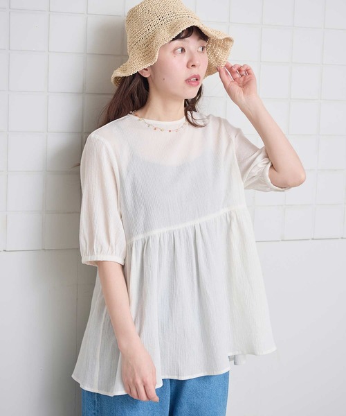 l'atelier du savon（アトリエドサボン）の「やわらかい楊柳のチュニックブラウス（シャツ/ブラウス・レディース・ブラック/ホワイト・FREE）」の19枚目の写真