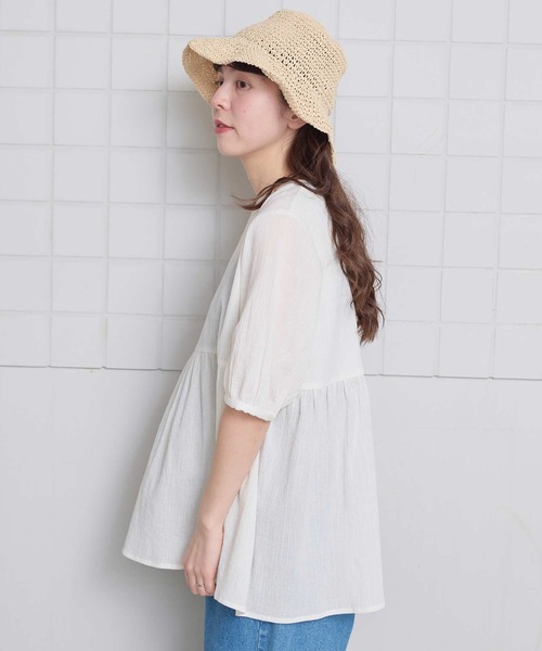 l'atelier du savon（アトリエドサボン）の「やわらかい楊柳のチュニックブラウス（シャツ/ブラウス・レディース・ブラック/ホワイト・FREE）」の18枚目の写真